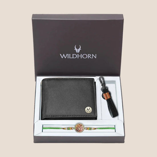 AGASTYA Rakhi Gift Hamper for Men I Rakhi , Wallet & Keychain Combo - WILDHORN