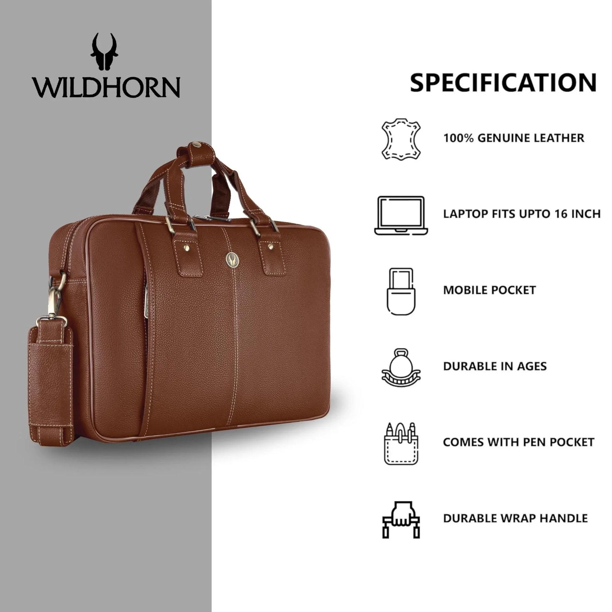 BELGRAVIA Leather Laptop Messenger Bag for Men - WILDHORN