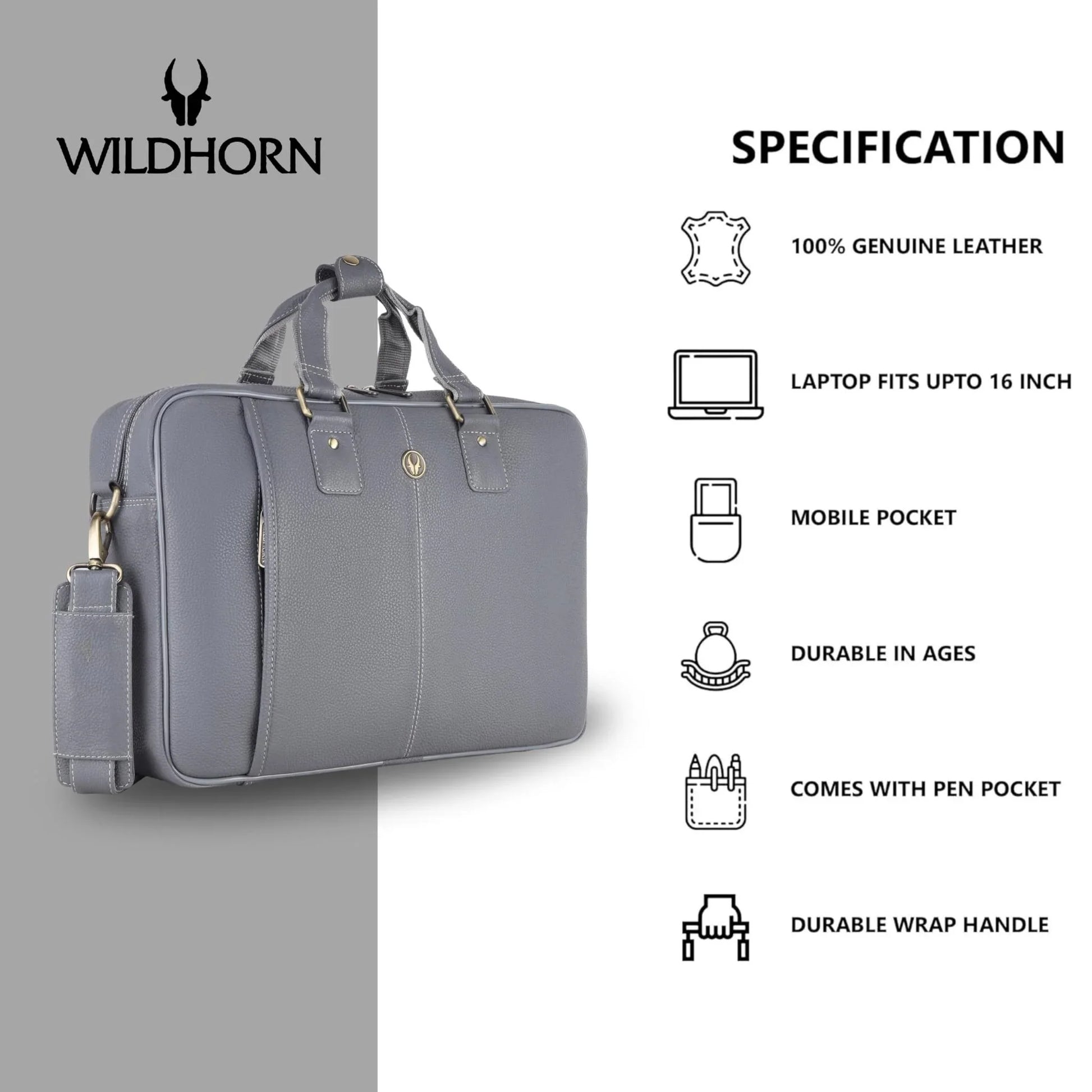 BELGRAVIA Leather Laptop Messenger Bag for Men - WILDHORN