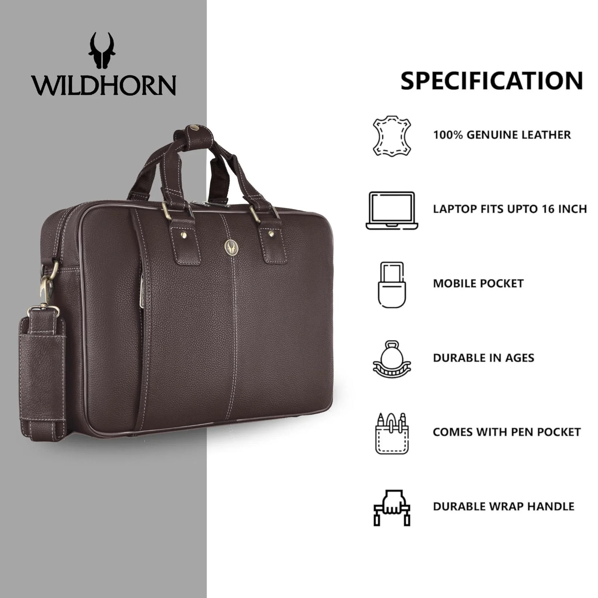 BELGRAVIA Leather Laptop Messenger Bag for Men - WILDHORN