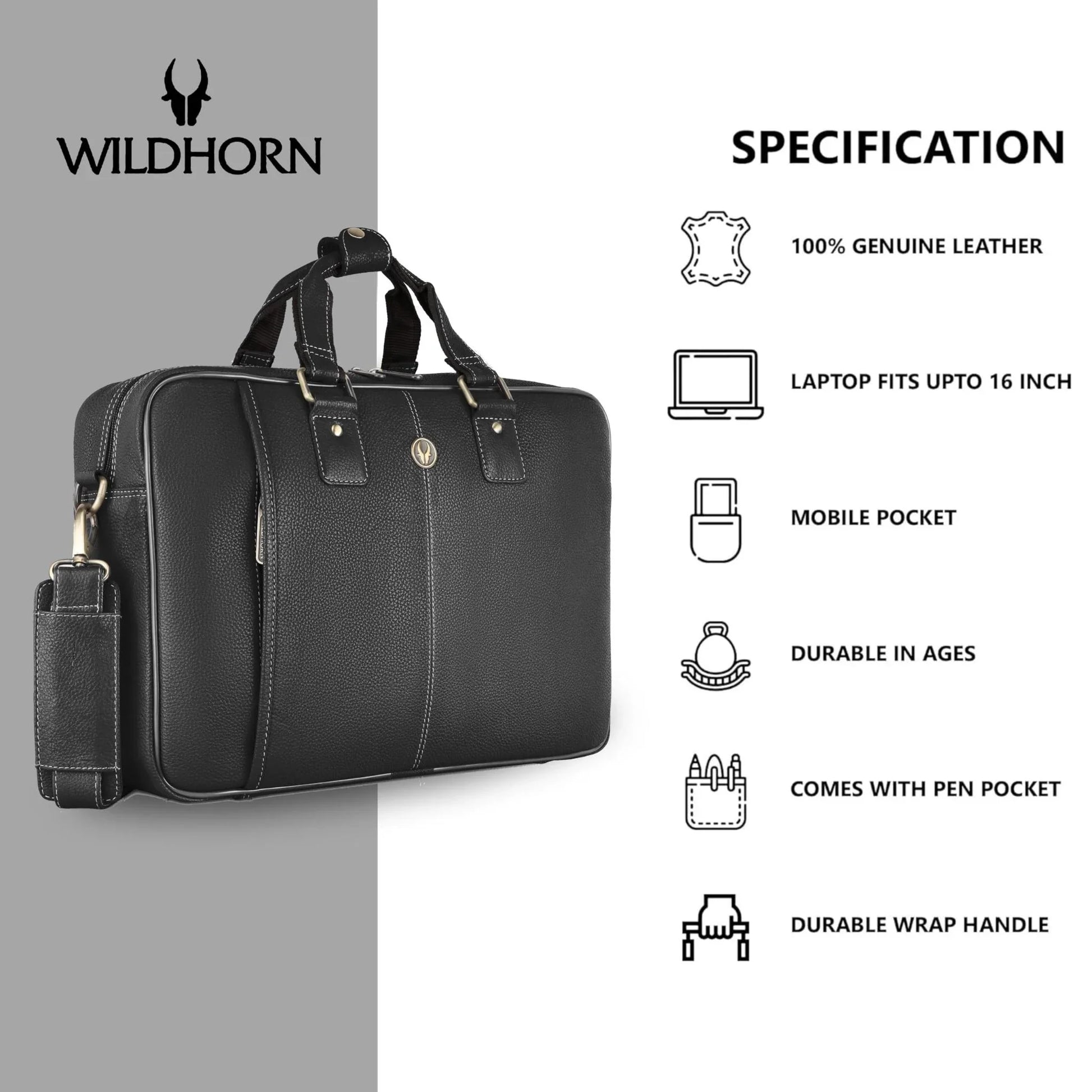 BELGRAVIA Leather Laptop Messenger Bag for Men - WILDHORN