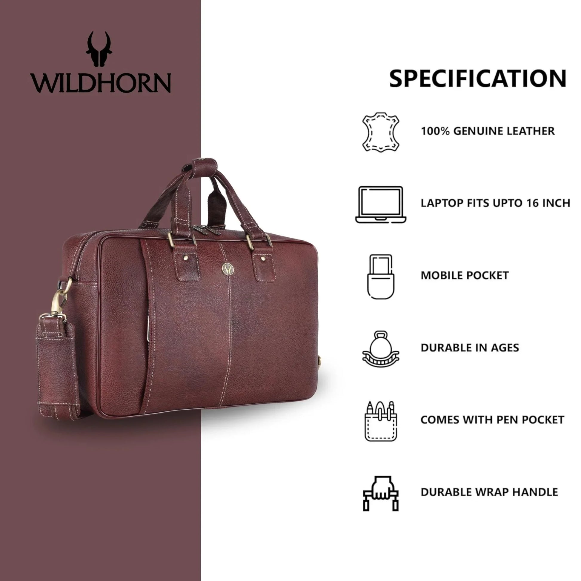 BELGRAVIA Leather Laptop Messenger Bag for Men - WILDHORN