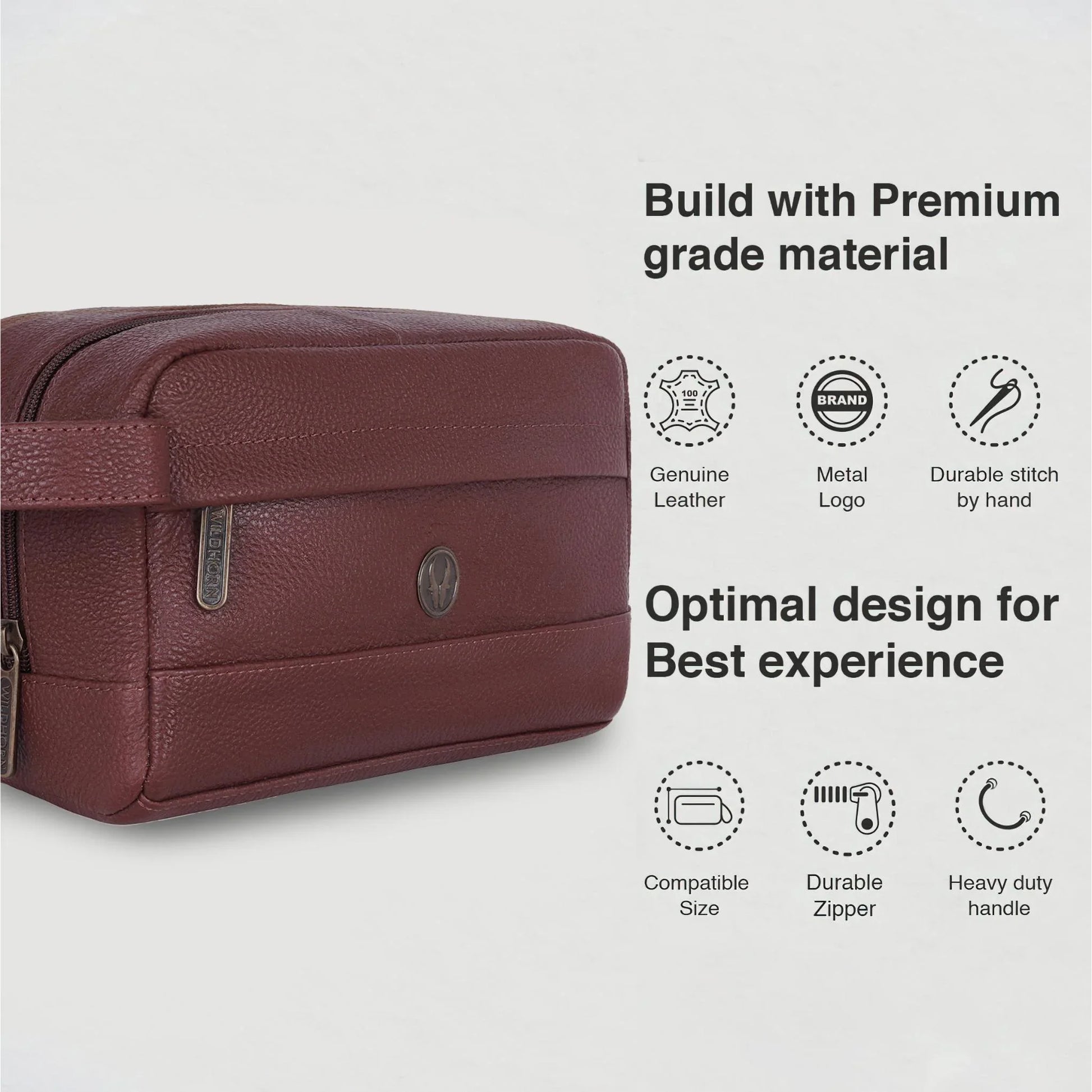 BONAVISTA Leather Toiletry Bag For Men & Women - WILDHORN