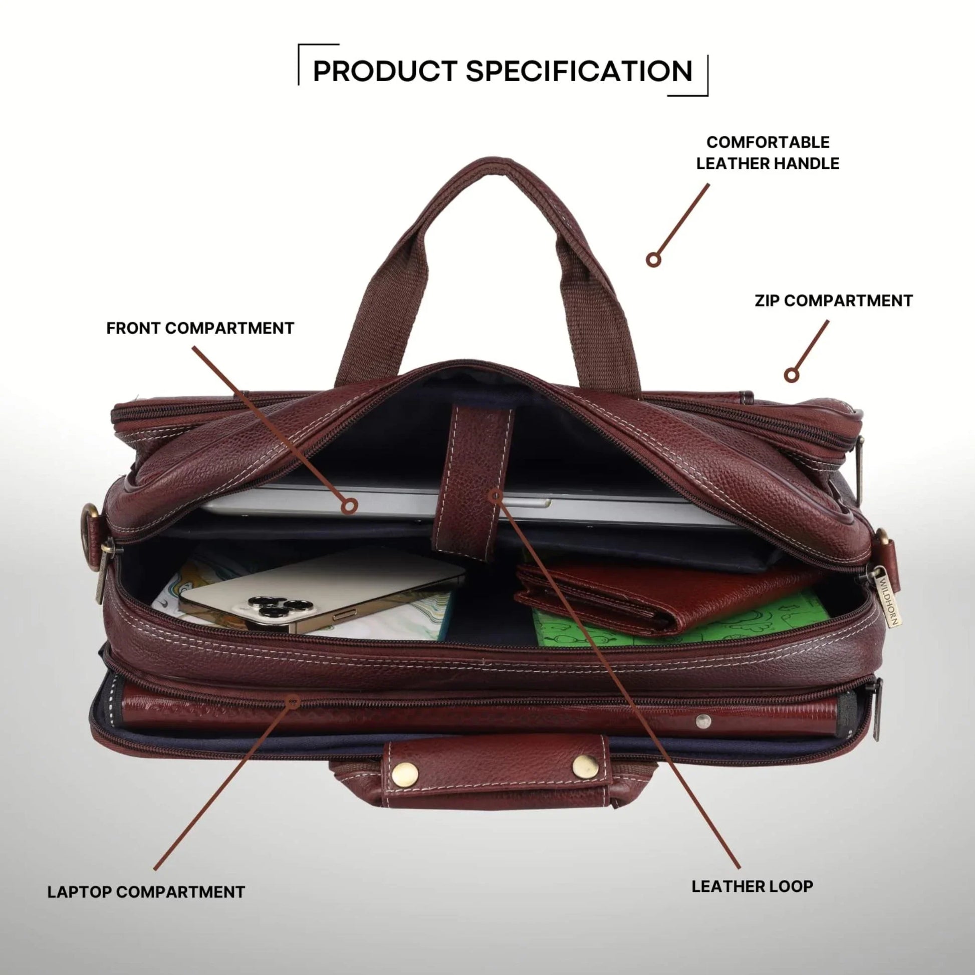 BRADFORD Leather Laptop Messenger Bag for Men - WILDHORN