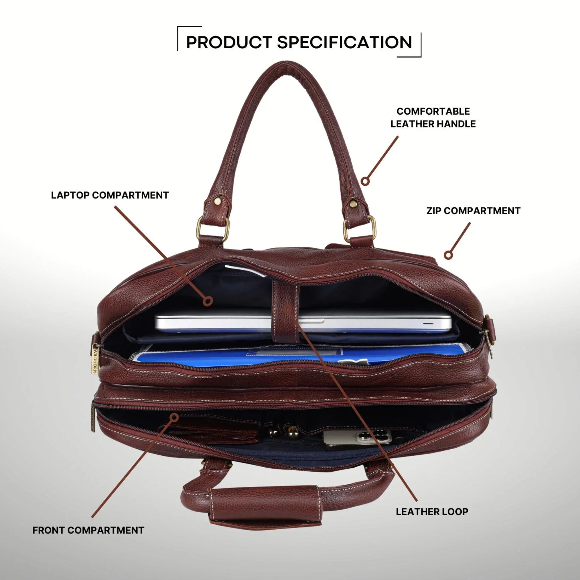 CAMBRIDGE Leather Laptop Messenger Bag for Men - WILDHORN