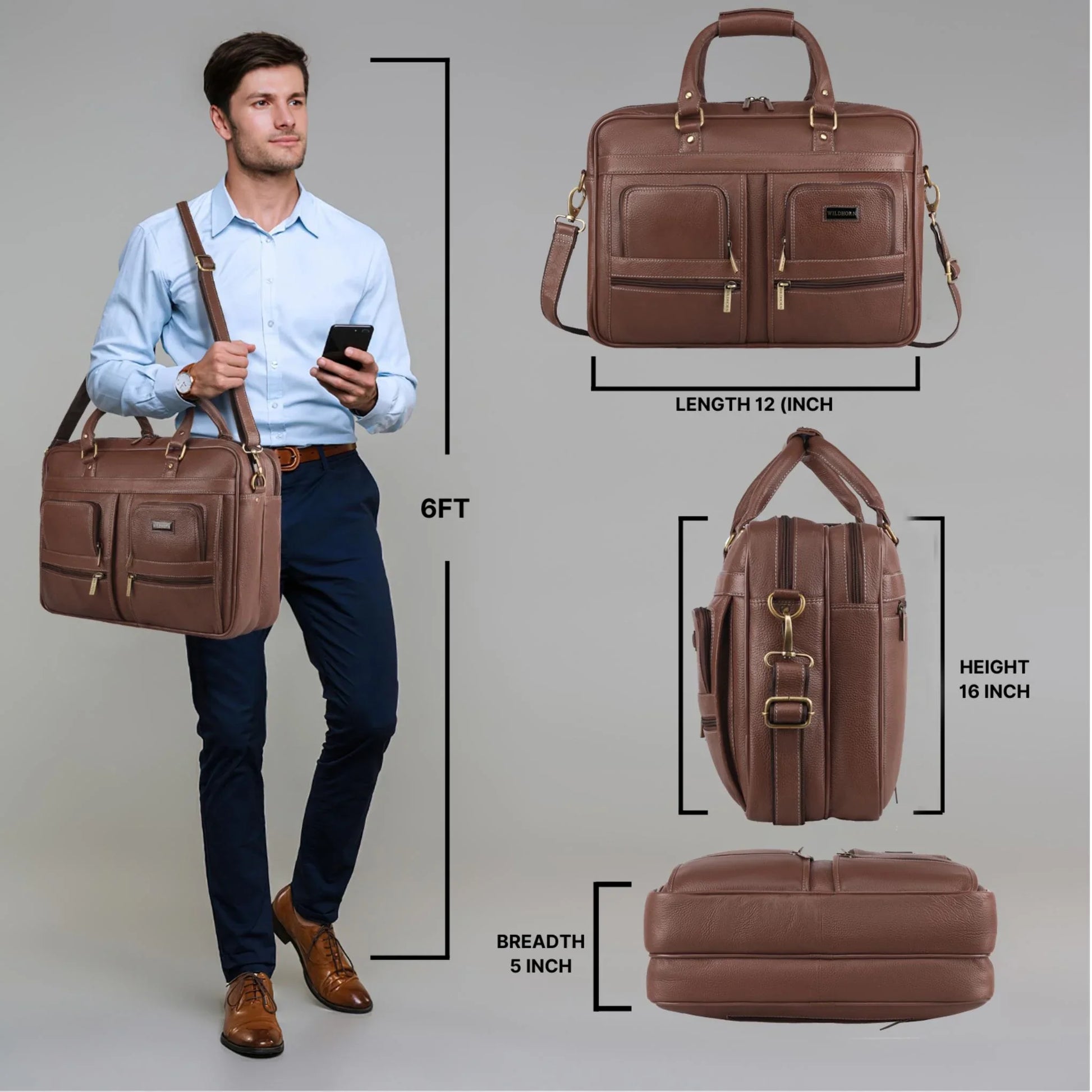 CAMBRIDGE Leather Laptop Messenger Bag for Men - WILDHORN