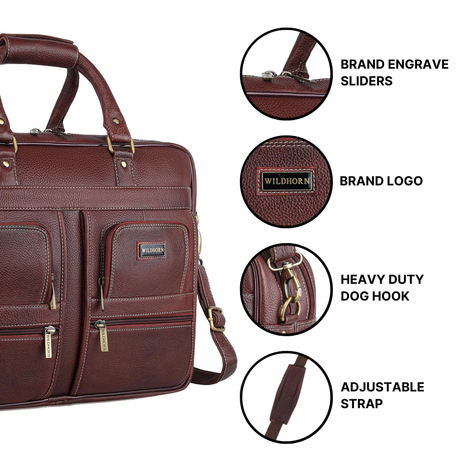 CAMBRIDGE Leather Laptop Messenger Bag for Men - WILDHORN