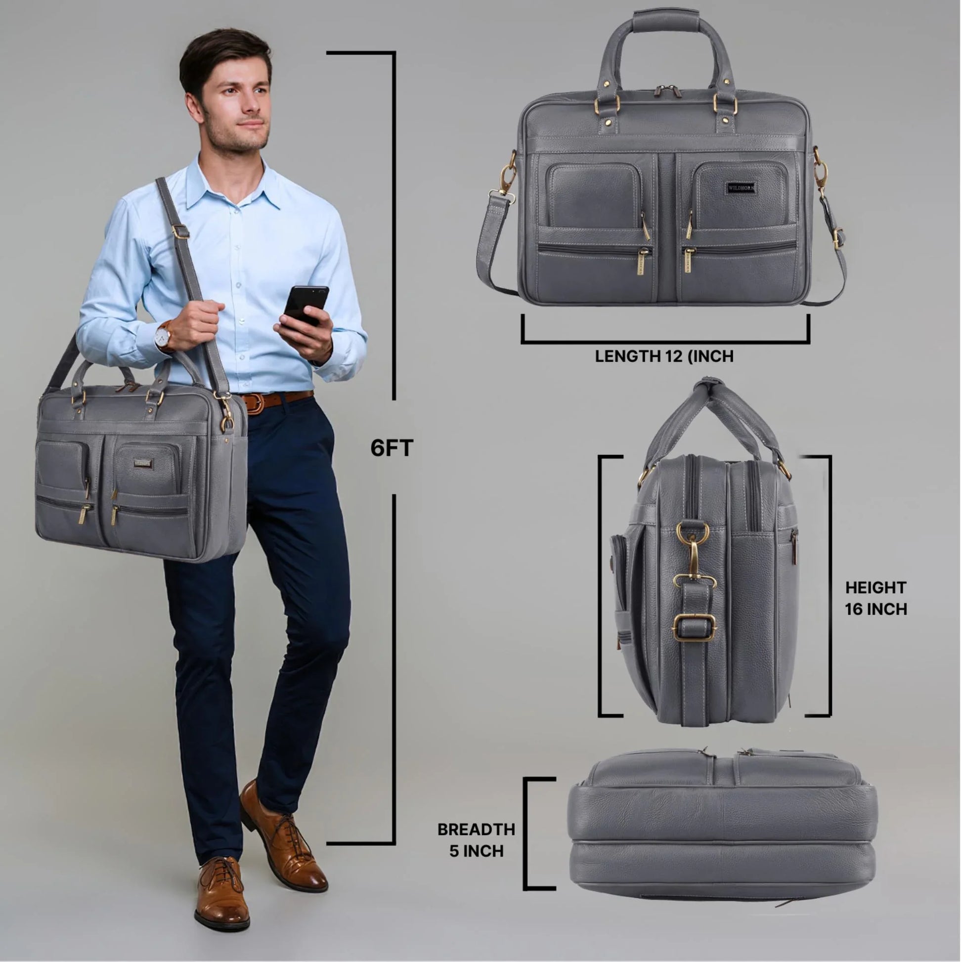 CAMBRIDGE Leather Laptop Messenger Bag for Men - WILDHORN