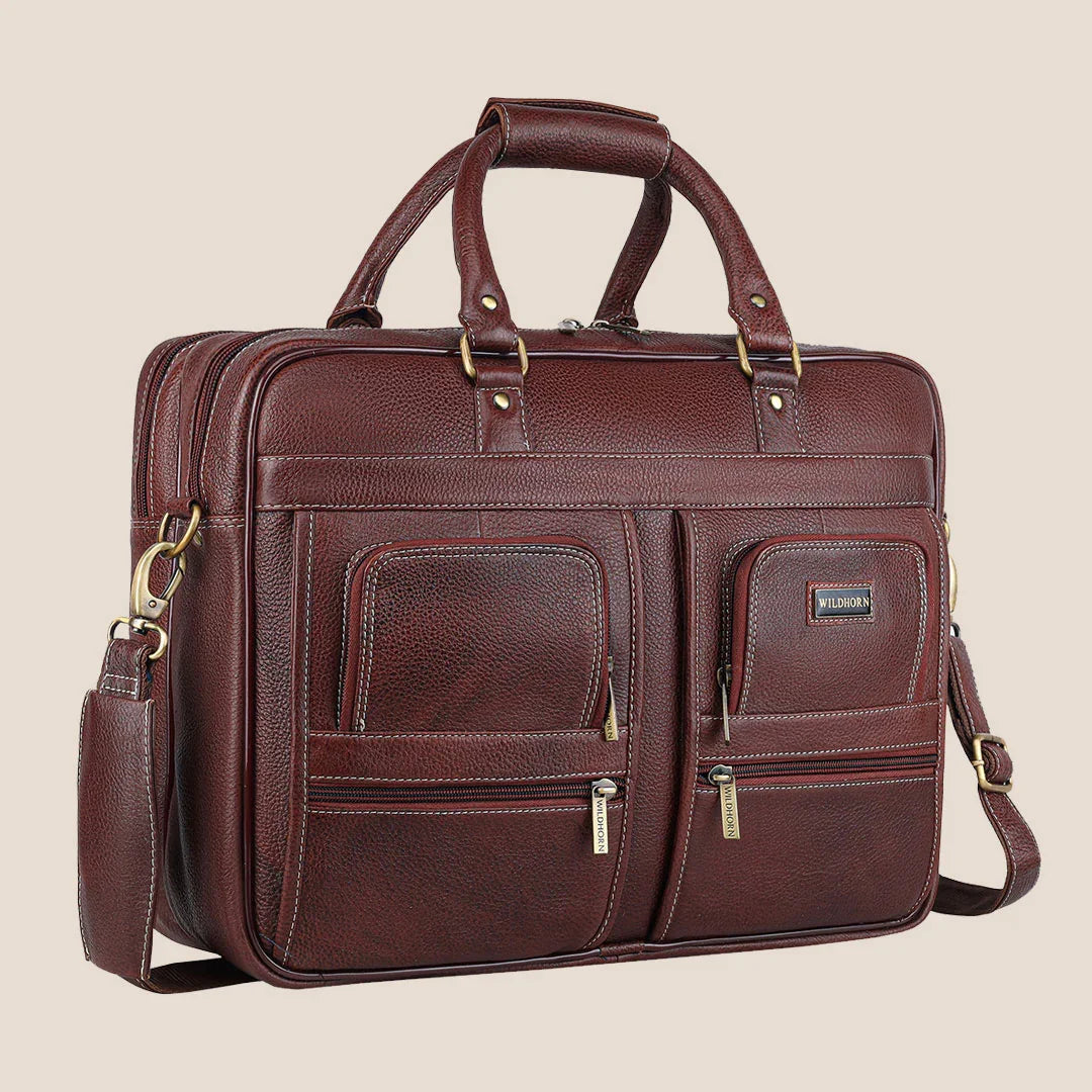 CAMBRIDGE Leather Laptop Messenger Bag for Men - WILDHORN