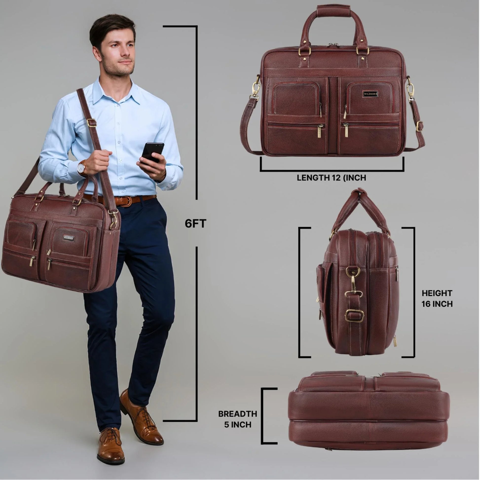 CAMBRIDGE Leather Laptop Messenger Bag for Men - WILDHORN