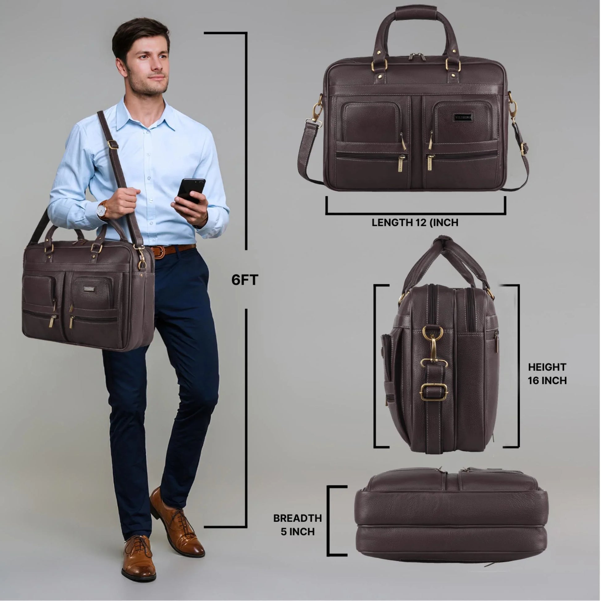 CAMBRIDGE Leather Laptop Messenger Bag for Men - WILDHORN