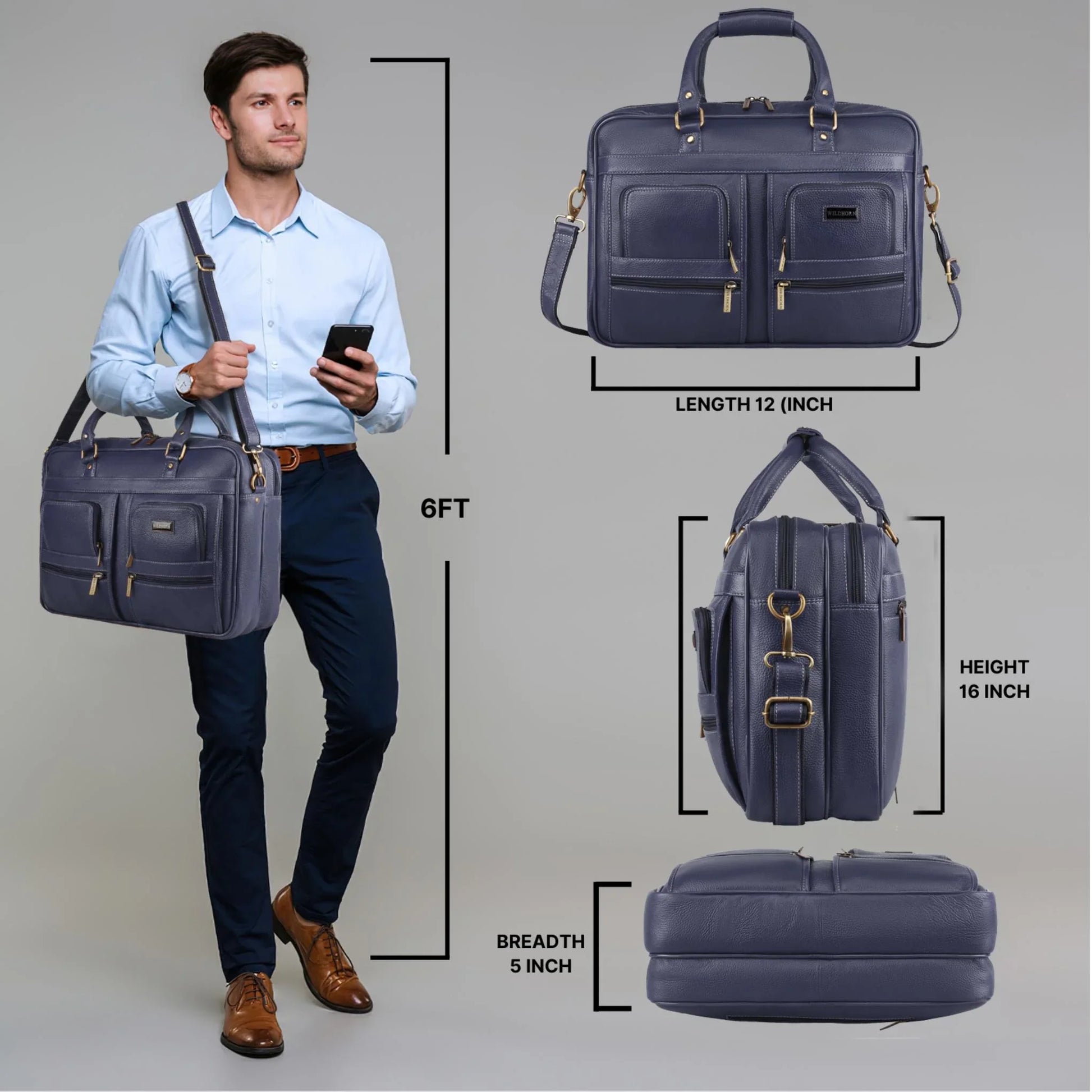 CAMBRIDGE Leather Laptop Messenger Bag for Men - WILDHORN