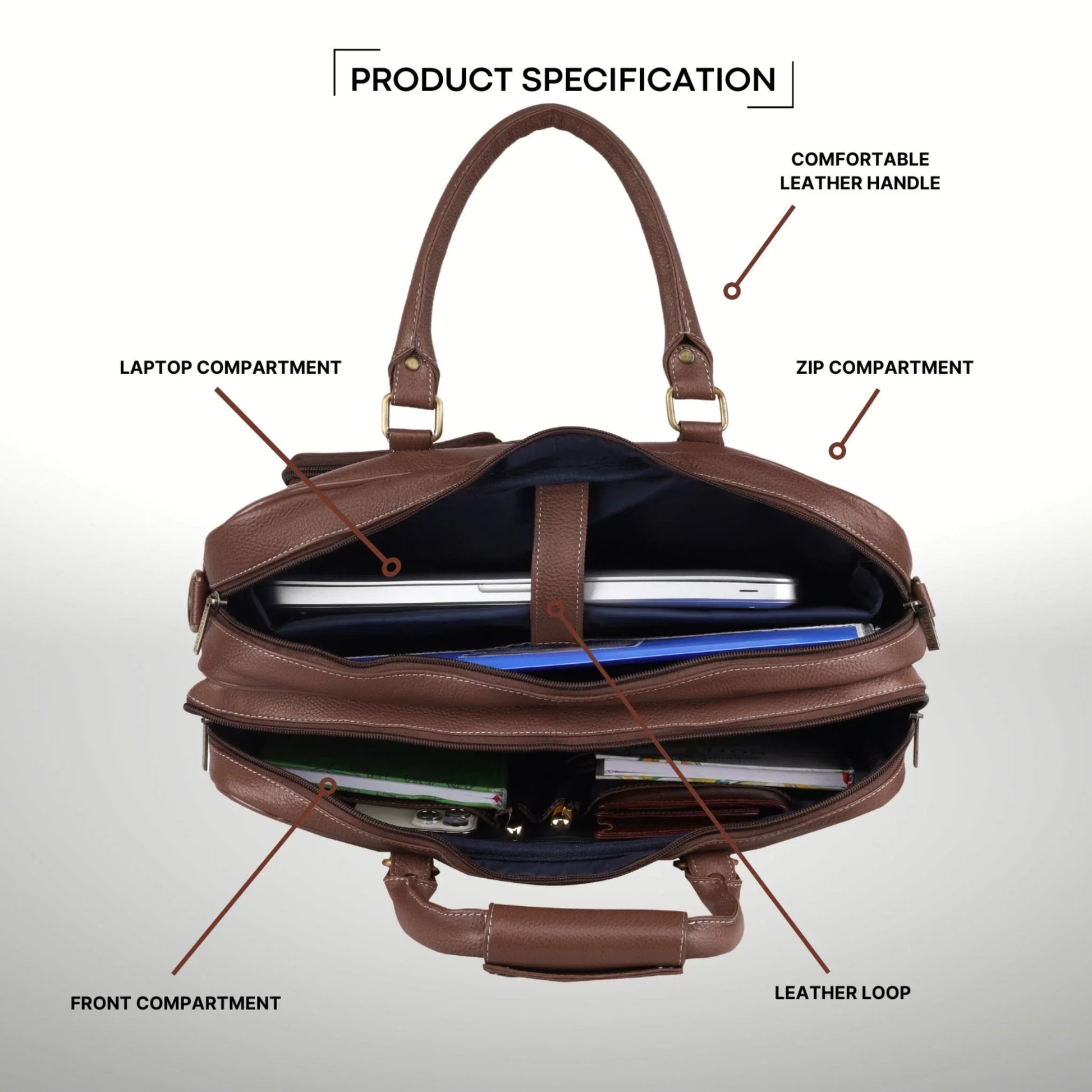 CAMBRIDGE Leather Laptop Messenger Bag for Men - WILDHORN