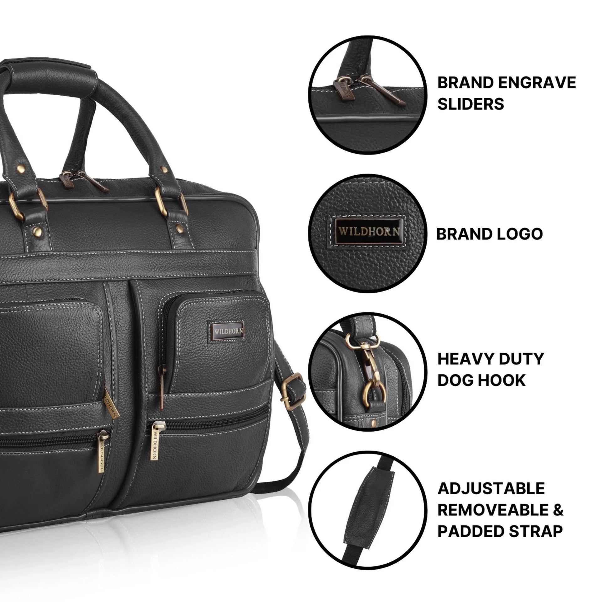 CAMBRIDGE Leather Laptop Messenger Bag for Men - WILDHORN