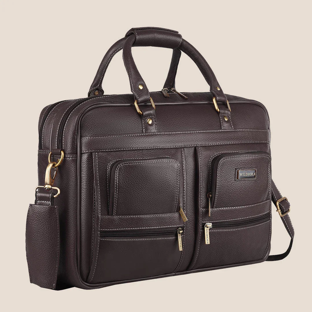 CAMBRIDGE Leather Laptop Messenger Bag for Men - WILDHORN