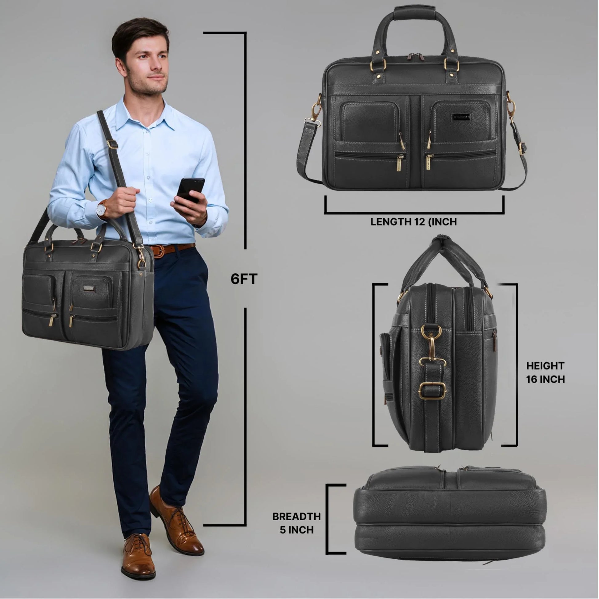 CAMBRIDGE Leather Laptop Messenger Bag for Men - WILDHORN