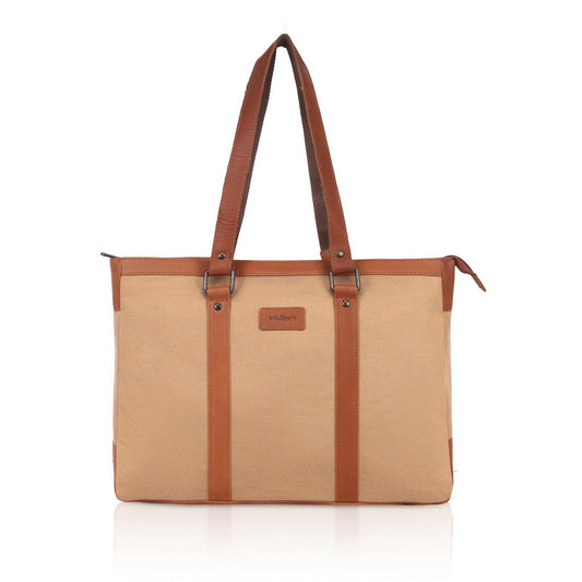 CAROLINA Solid Canvas Laptop Tote Bag for Women I 15.6 inch Canvas Shoulder Bag - WILDHORN