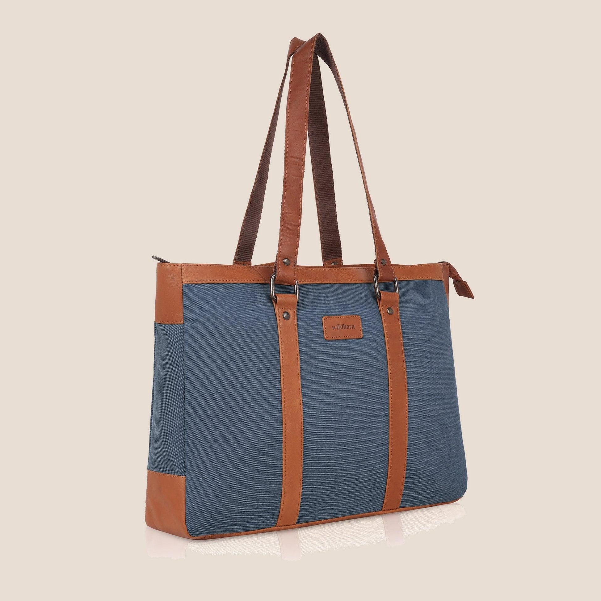 CAROLINA Solid Canvas Laptop Tote Bag for Women I 15.6 inch Canvas Shoulder Bag - WILDHORN