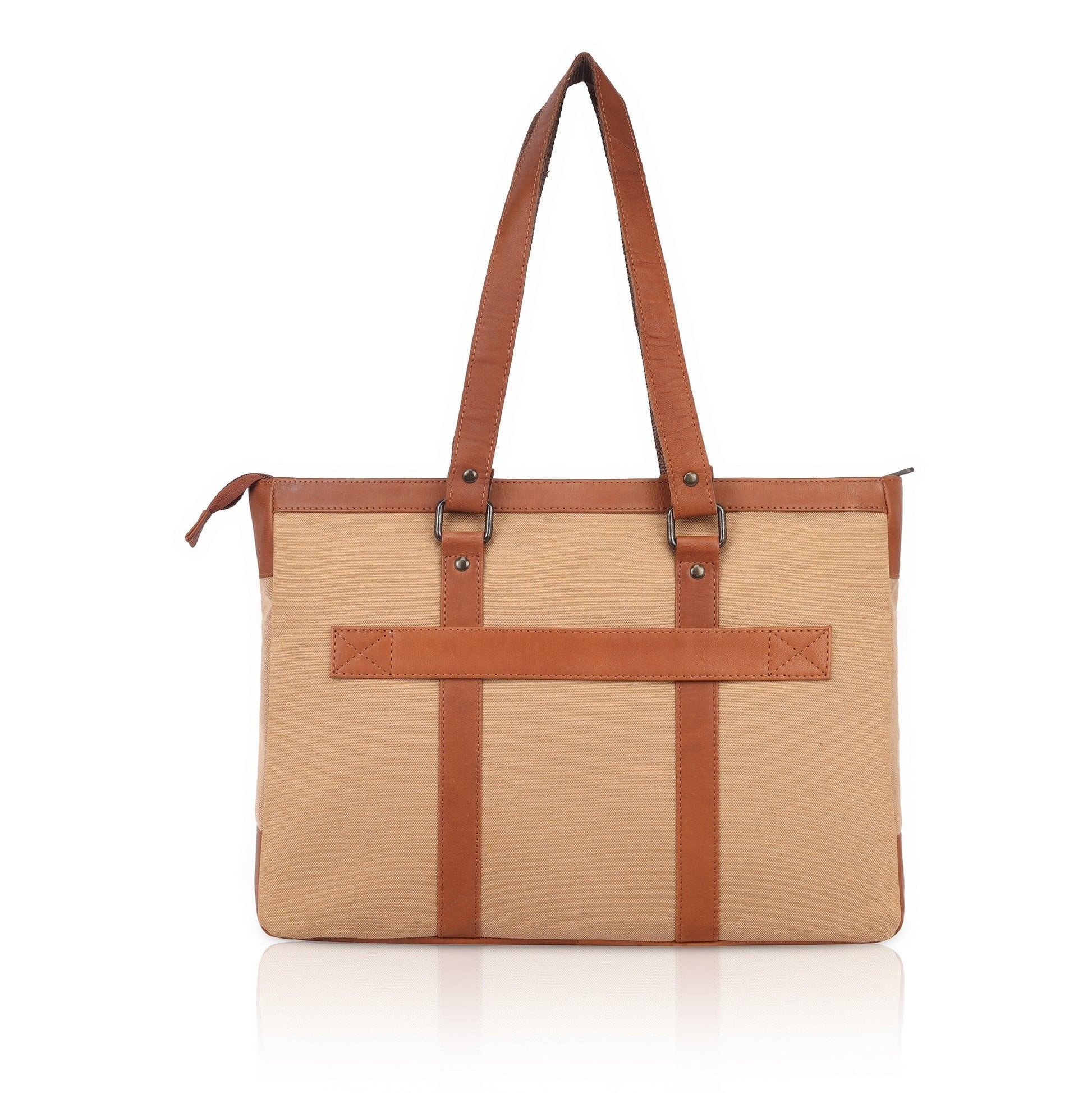 CAROLINA Solid Canvas Laptop Tote Bag for Women I 15.6 inch Canvas Shoulder Bag - WILDHORN