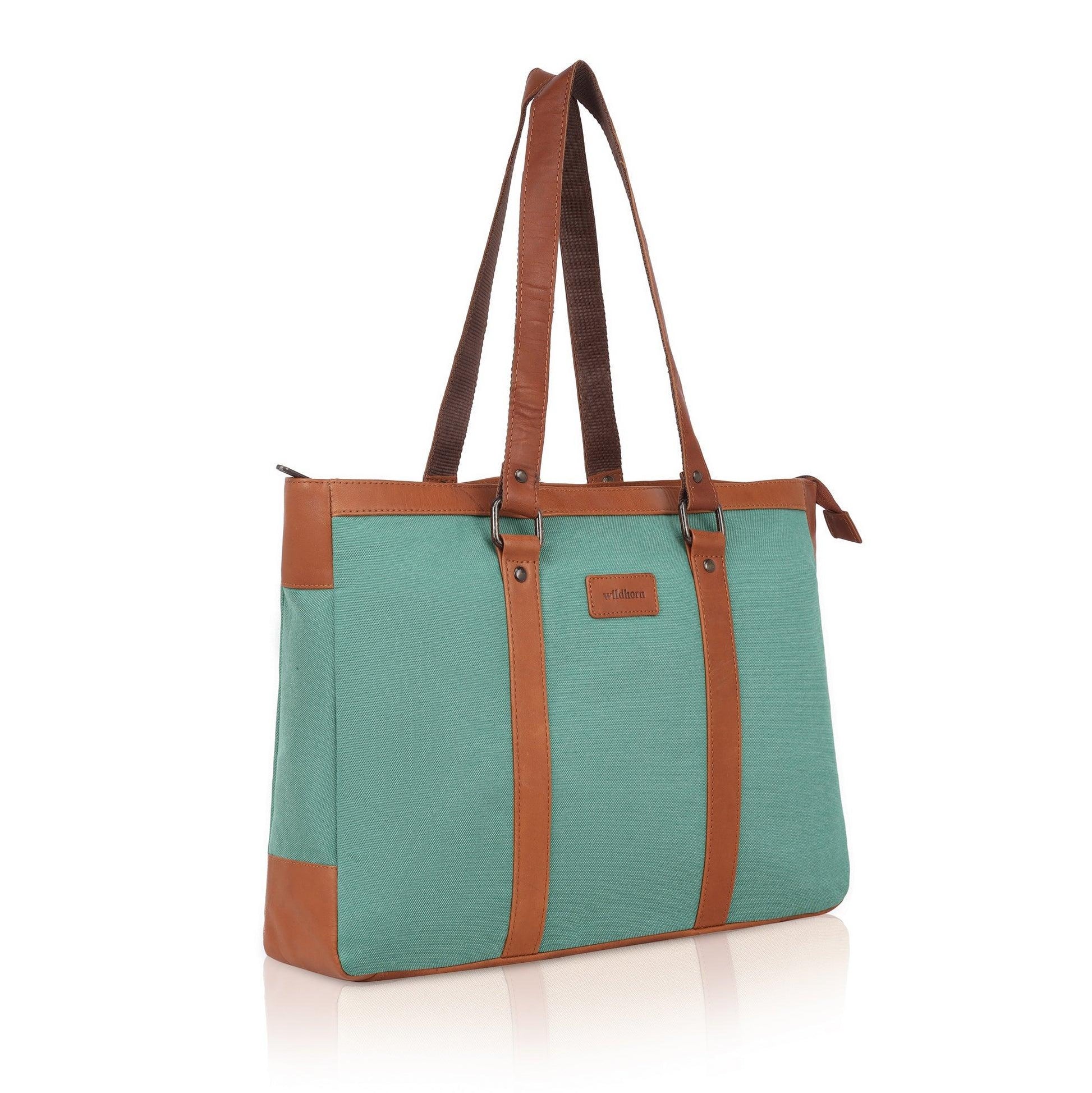 CAROLINA Solid Canvas Laptop Tote Bag for Women I 15.6 inch Canvas Shoulder Bag - WILDHORN