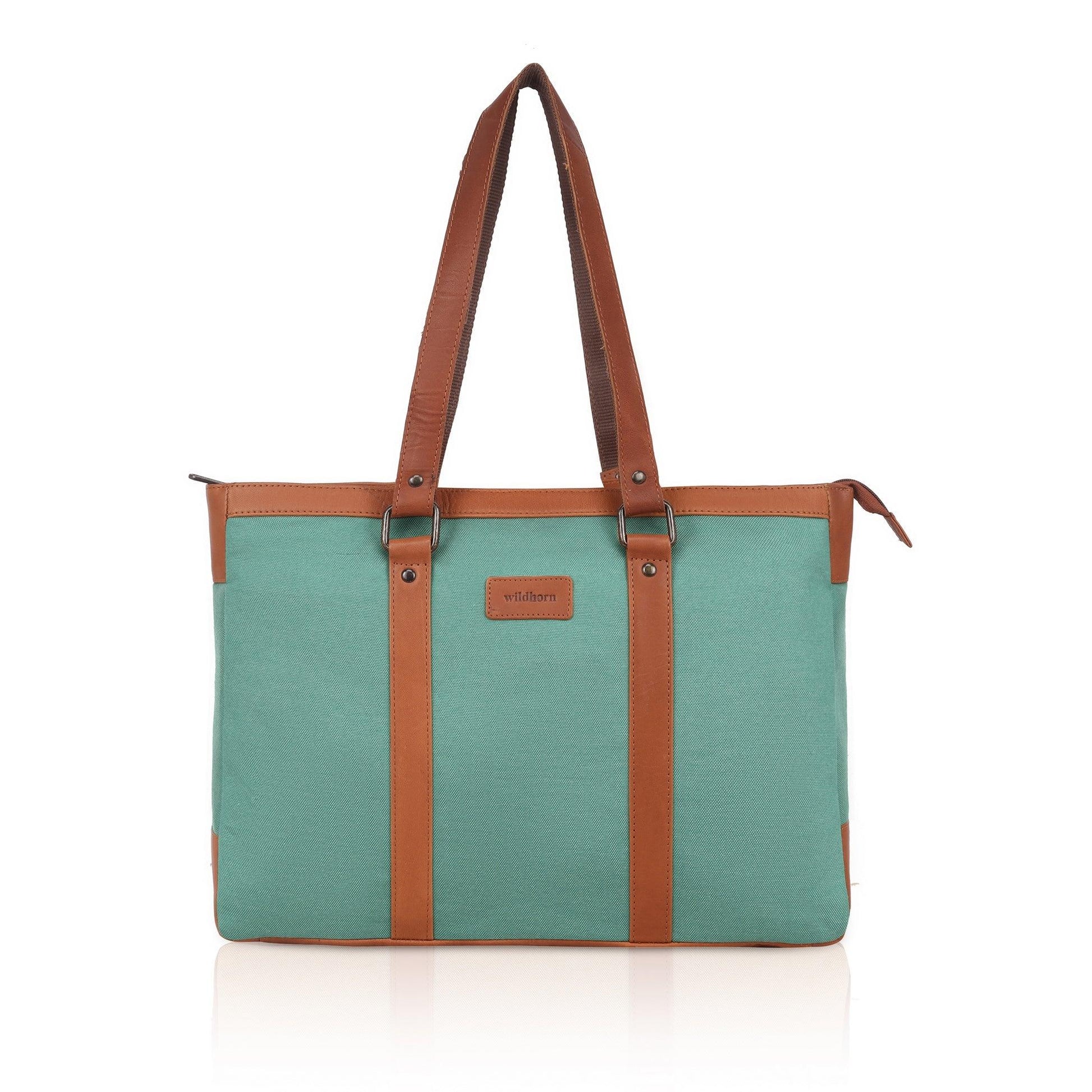CAROLINA Solid Canvas Laptop Tote Bag for Women I 15.6 inch Canvas Shoulder Bag - WILDHORN