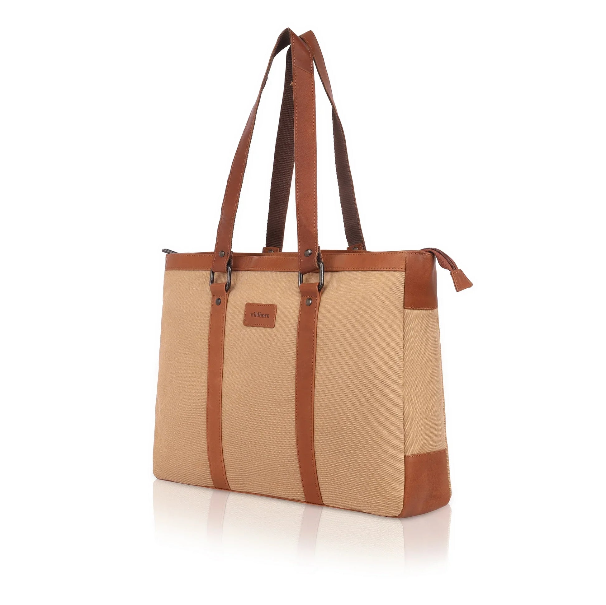 CAROLINA Solid Canvas Laptop Tote Bag for Women I 15.6 inch Canvas Shoulder Bag - WILDHORN