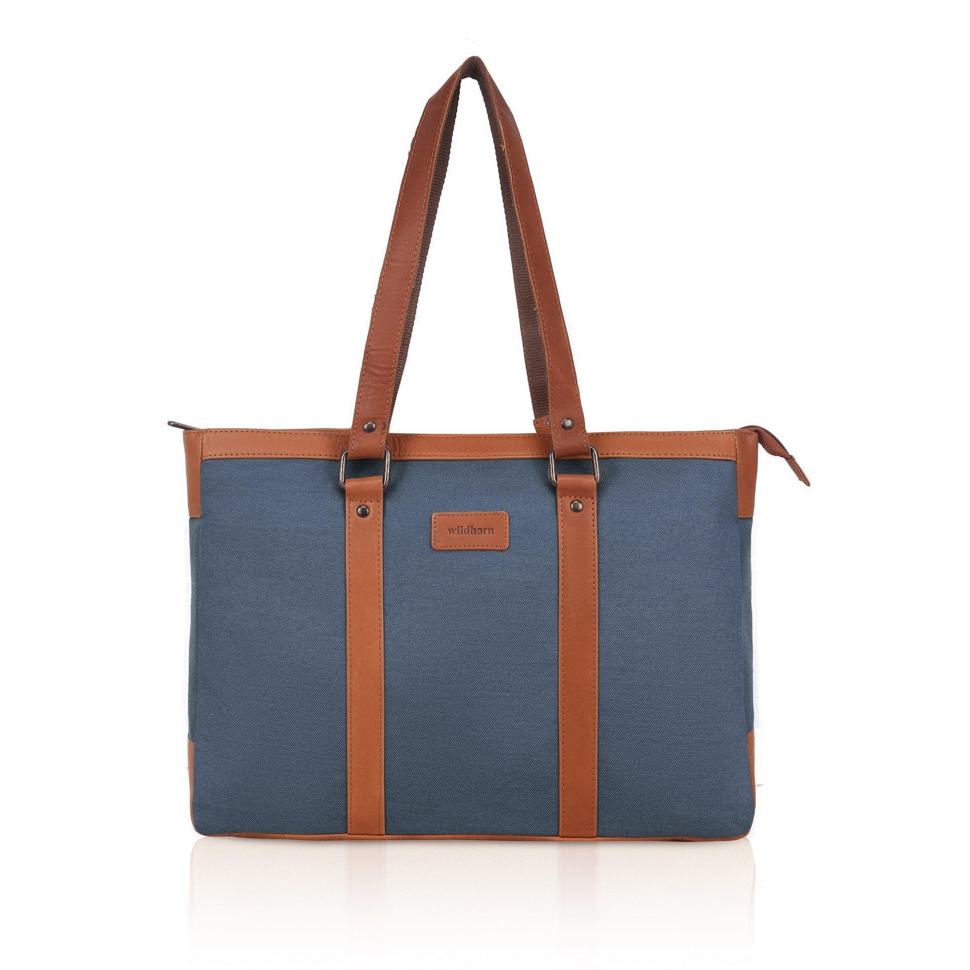 CAROLINA Solid Canvas Laptop Tote Bag for Women I 15.6 inch Canvas Shoulder Bag - WILDHORN