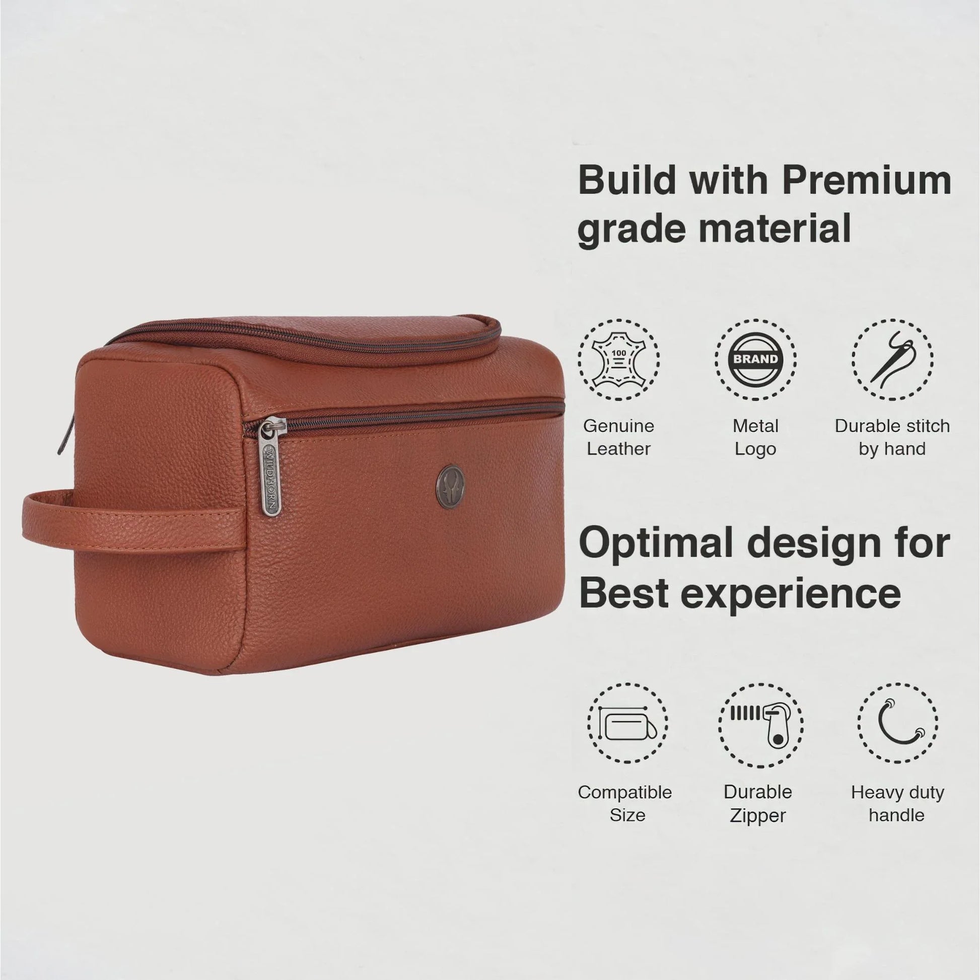DELTA Leather Toiletry Bag For Men & Women - WILDHORN