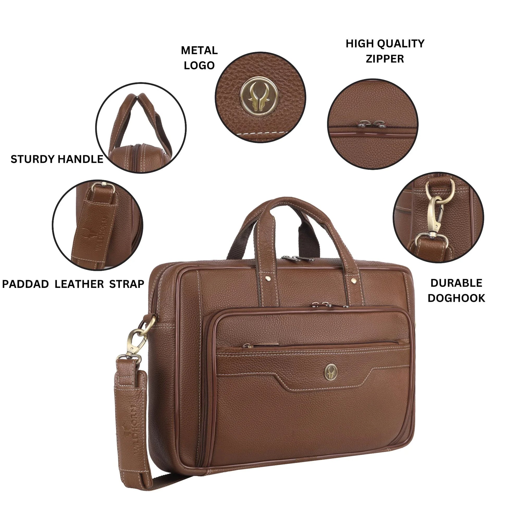 DURHAM Leather Laptop Messenger Bag for Men - WILDHORN