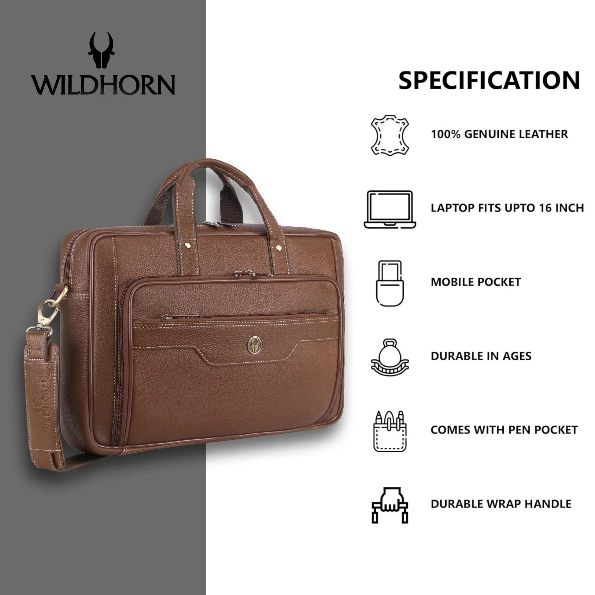 DURHAM Leather Laptop Messenger Bag for Men - WILDHORN