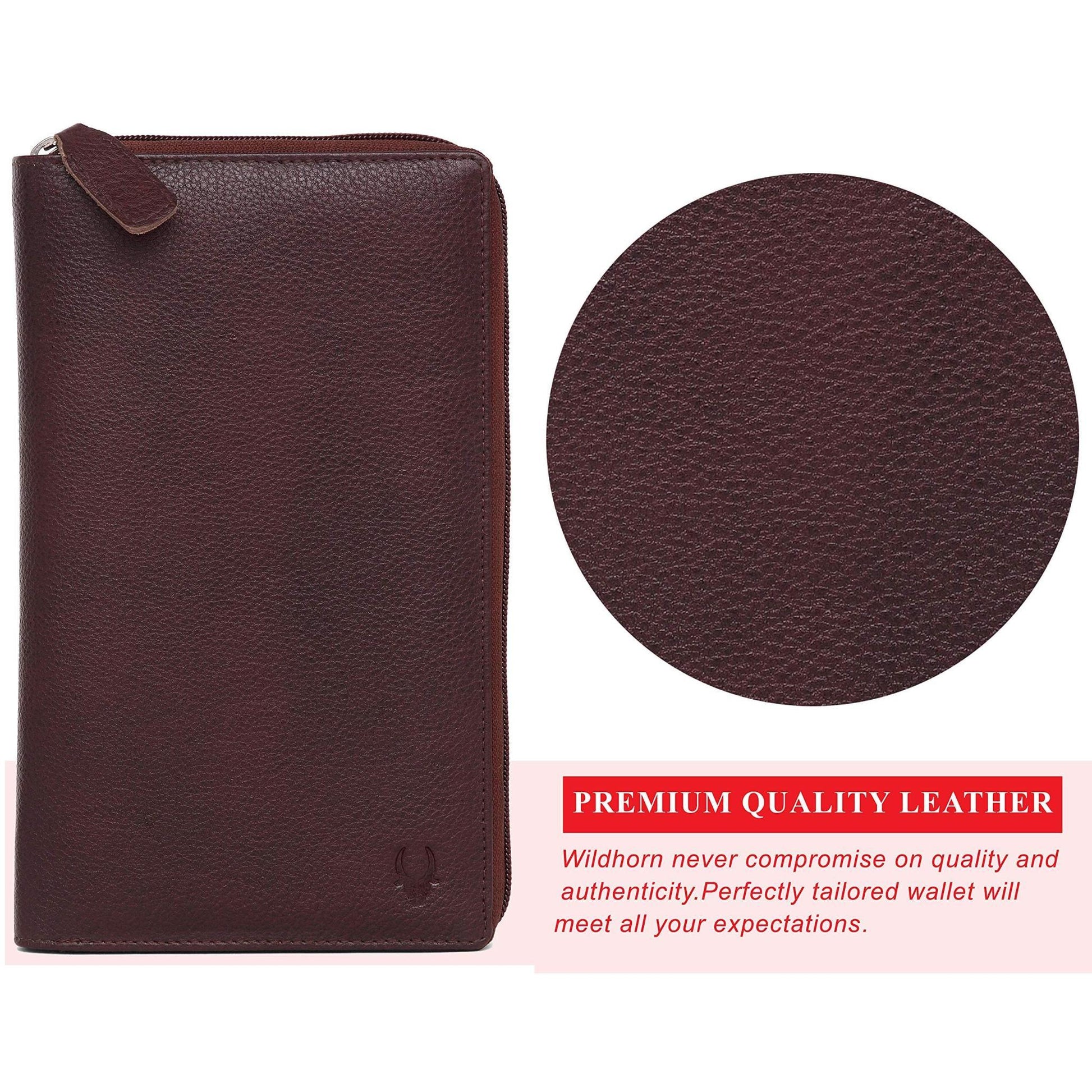 ETHAN RFID Protected Maroon Leather Passport Holder for Men & Women - WILDHORN