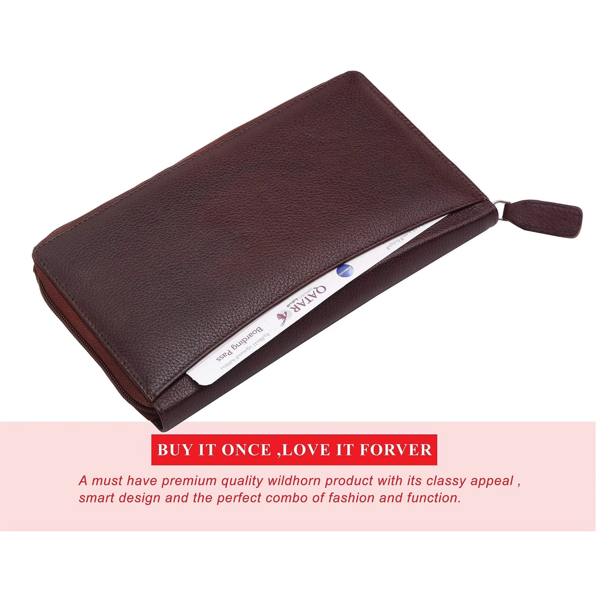 ETHAN RFID Protected Maroon Leather Passport Holder for Men & Women - WILDHORN