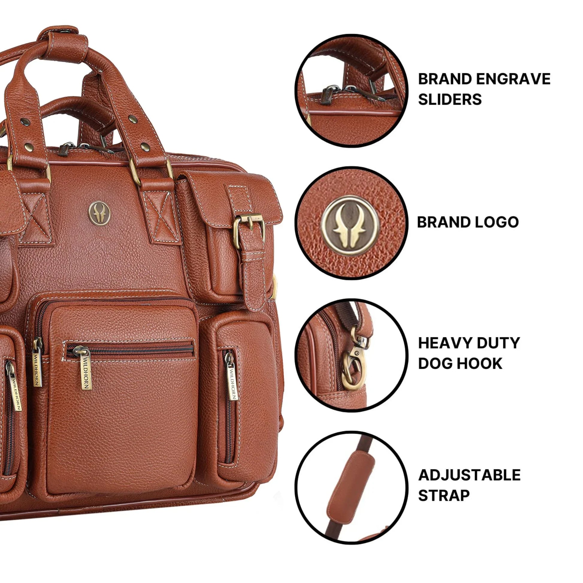 HAMPTON Leather Laptop Messenger Bag for Men - WILDHORN