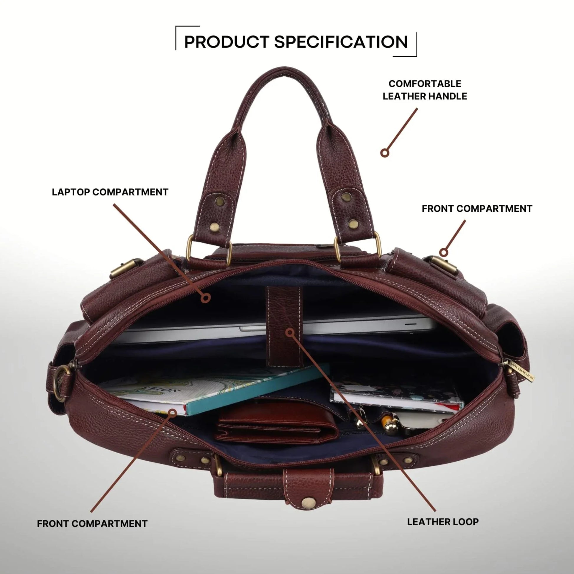 HAMPTON Leather Laptop Messenger Bag for Men - WILDHORN