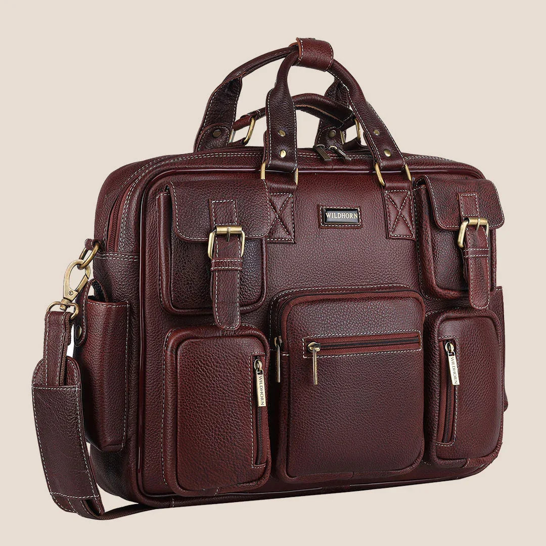 HAMPTON Leather Laptop Messenger Bag for Men - WILDHORN