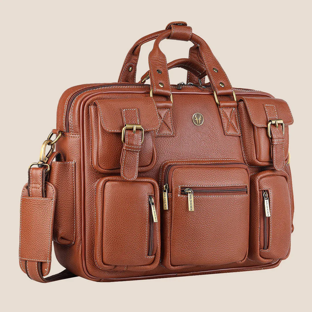 HAMPTON Leather Laptop Messenger Bag for Men - WILDHORN