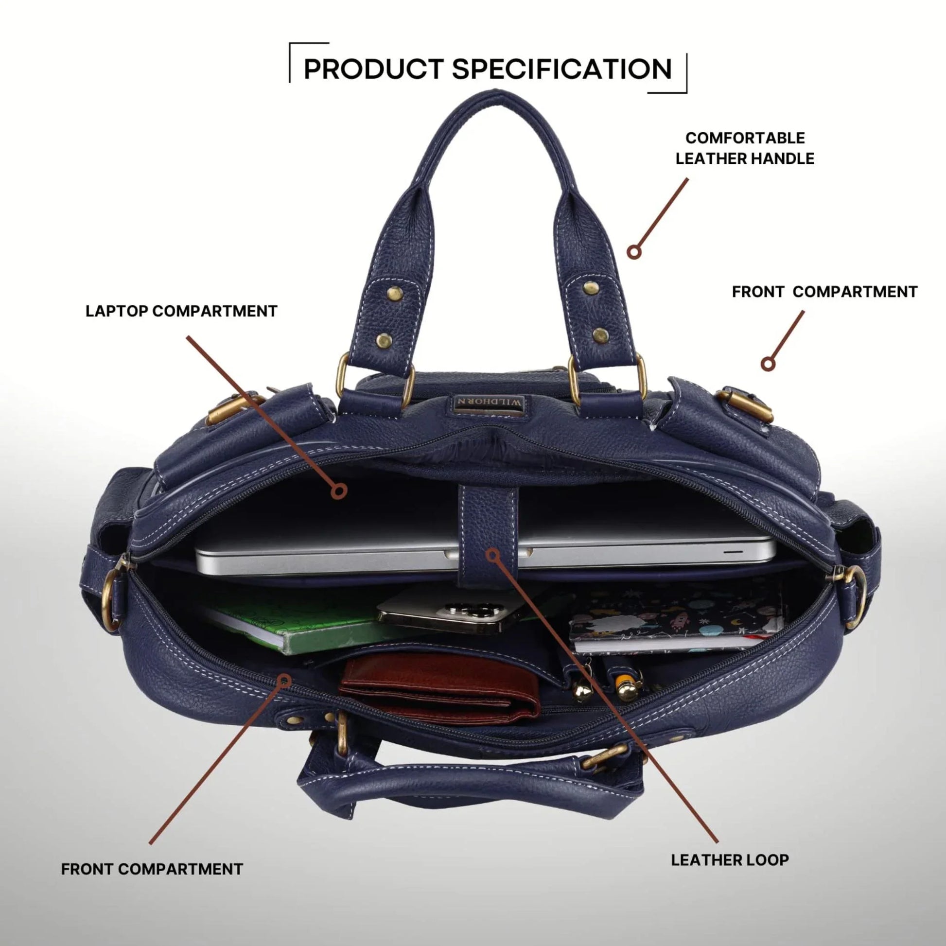 HAMPTON Leather Laptop Messenger Bag for Men - WILDHORN