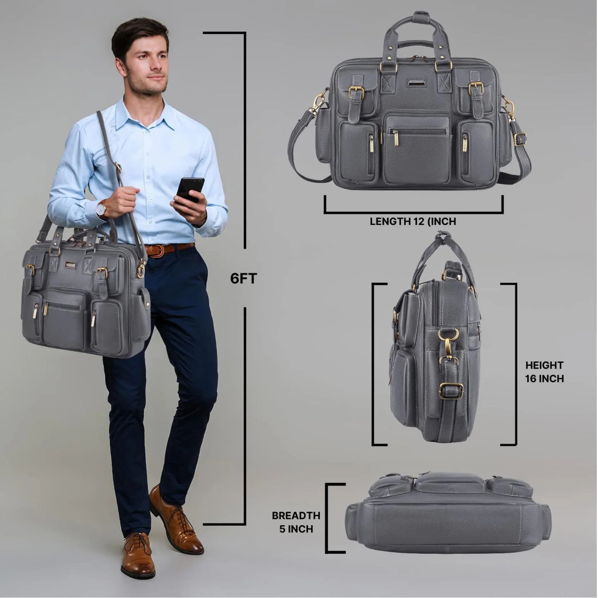 HAMPTON Leather Laptop Messenger Bag for Men - WILDHORN