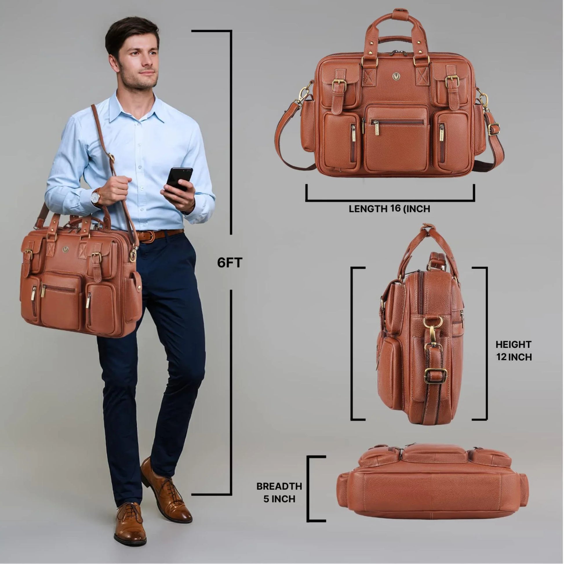 HAMPTON Leather Laptop Messenger Bag for Men - WILDHORN