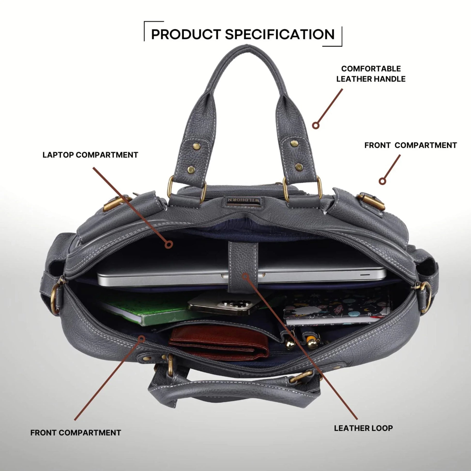 HAMPTON Leather Laptop Messenger Bag for Men - WILDHORN