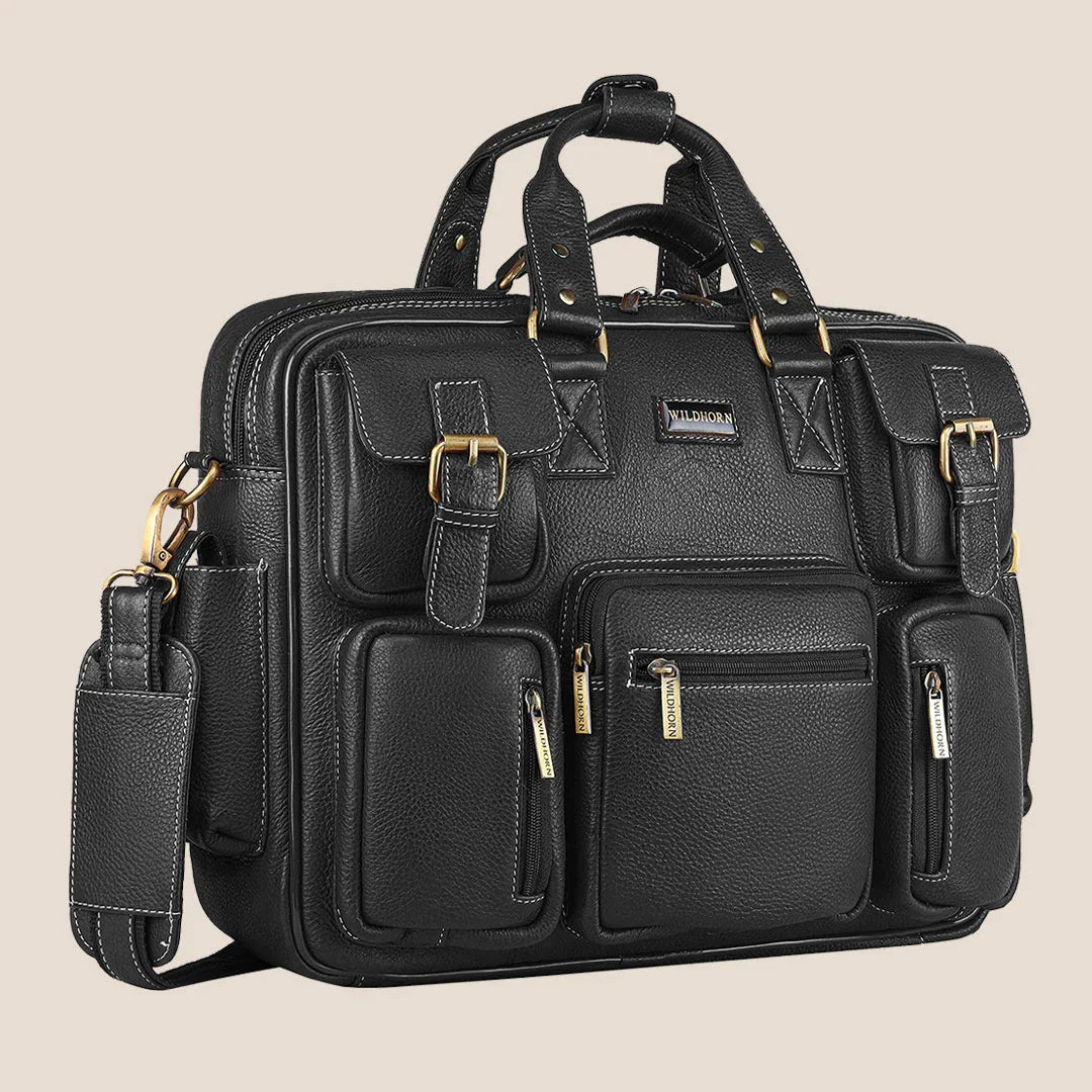 HAMPTON Leather Laptop Messenger Bag for Men - WILDHORN