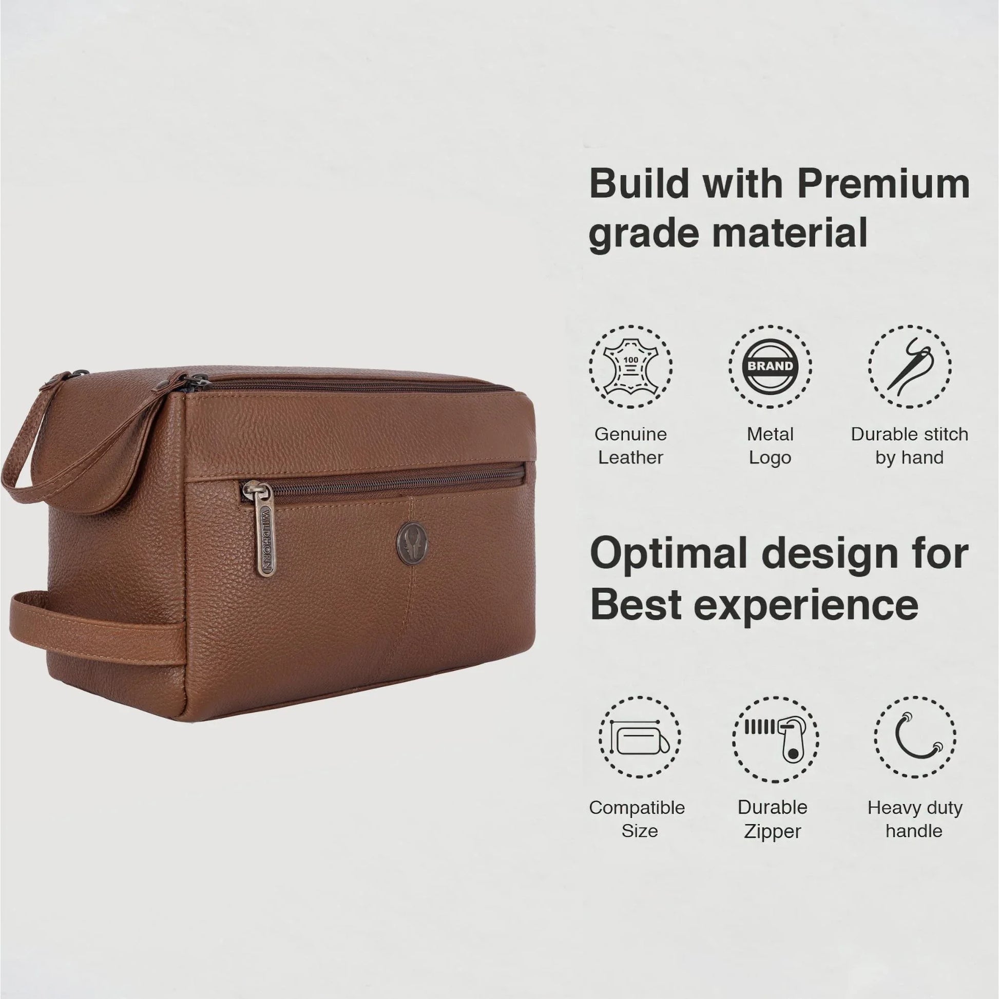 HAVELOCK Leather Toiletry Bag For Men & Women - WILDHORN