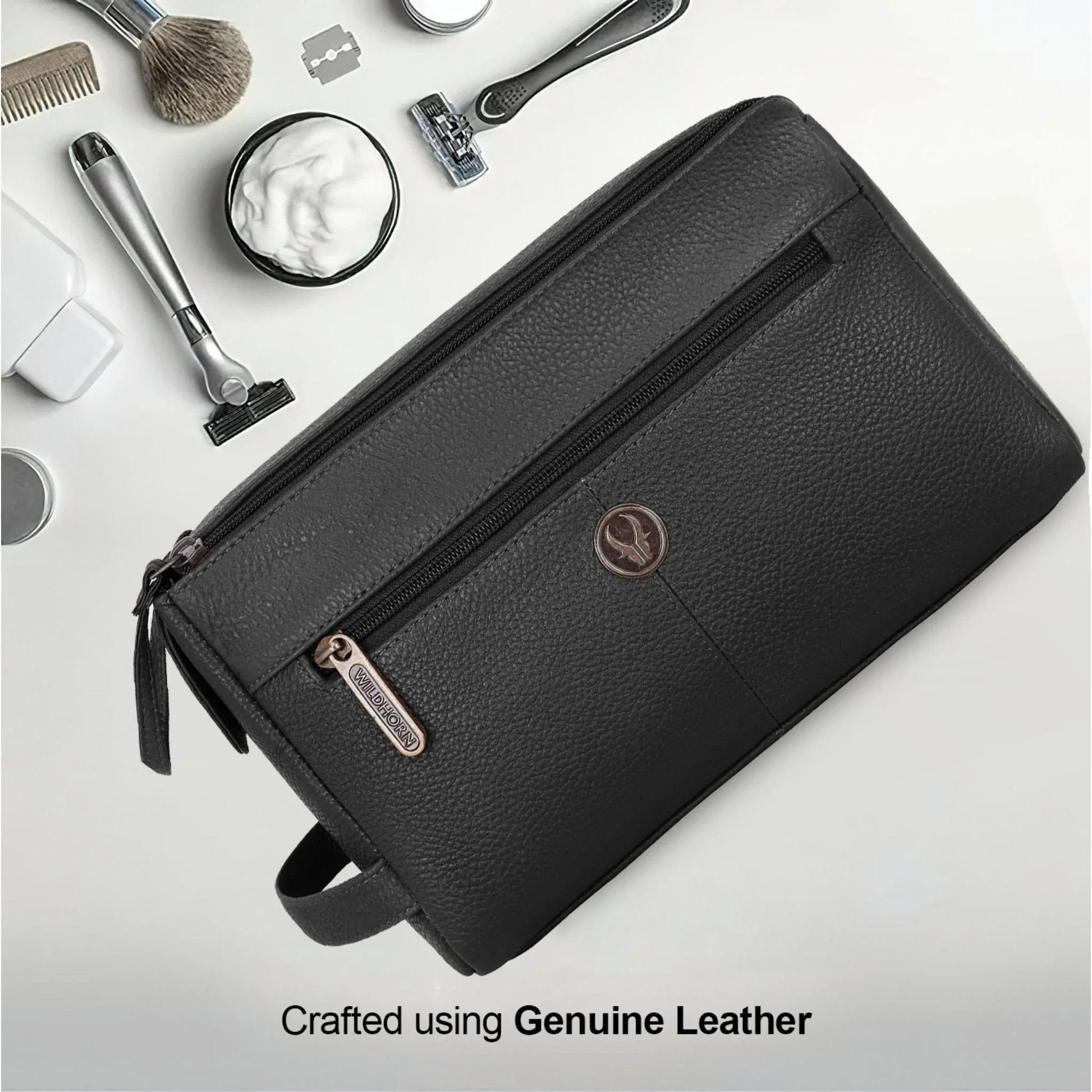 HAVELOCK Leather Toiletry Bag For Men & Women - WILDHORN