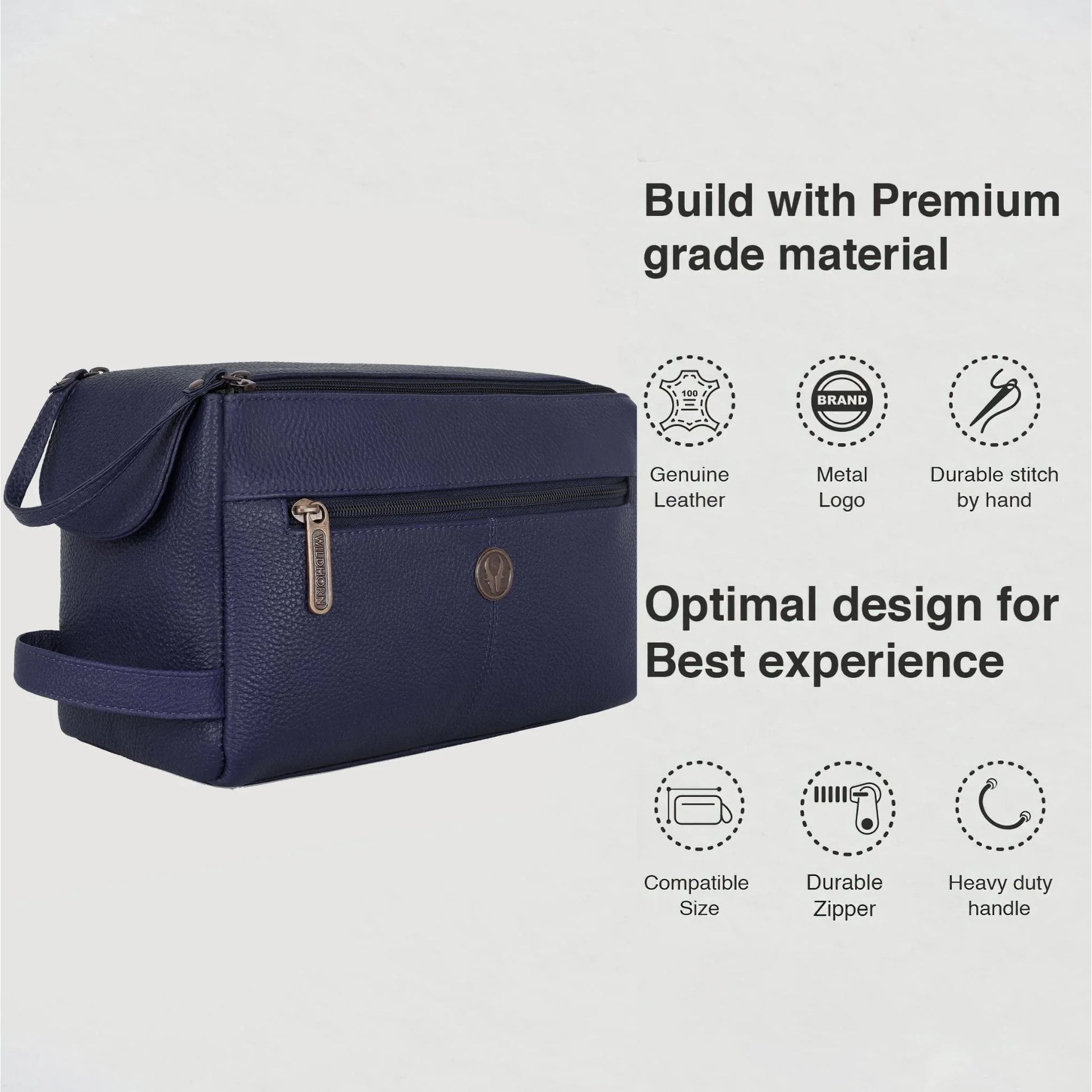 HAVELOCK Leather Toiletry Bag For Men & Women - WILDHORN