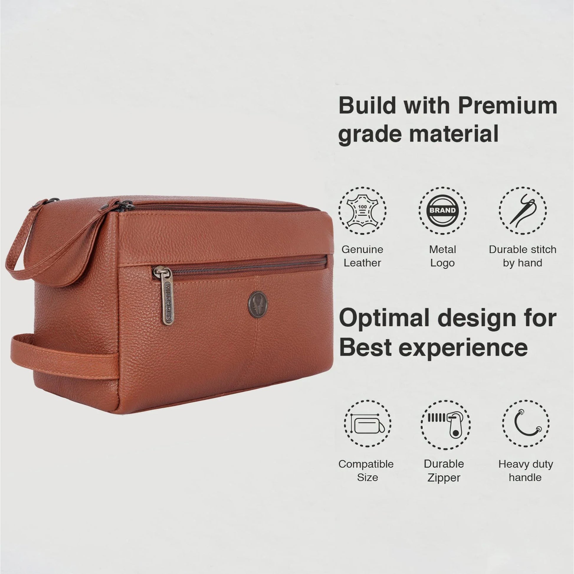 HAVELOCK Leather Toiletry Bag For Men & Women - WILDHORN