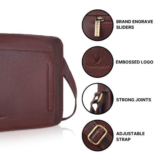 HEMSWORTH Leather Messenger Bag for Men - WILDHORN