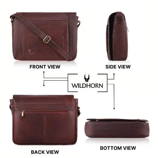 HEMSWORTH Leather Messenger Bag for Men - WILDHORN