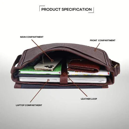 HEMSWORTH Leather Messenger Bag for Men - WILDHORN