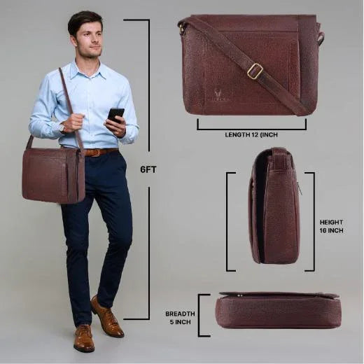 HEMSWORTH Leather Messenger Bag for Men - WILDHORN