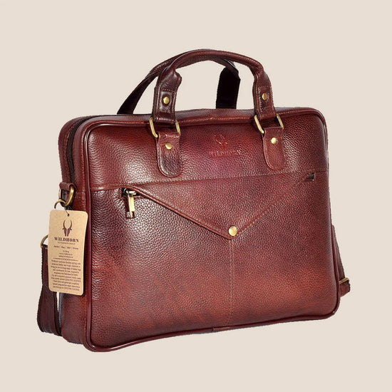 KANSAS Leather Laptop Messenger Bag for Men - WILDHORN
